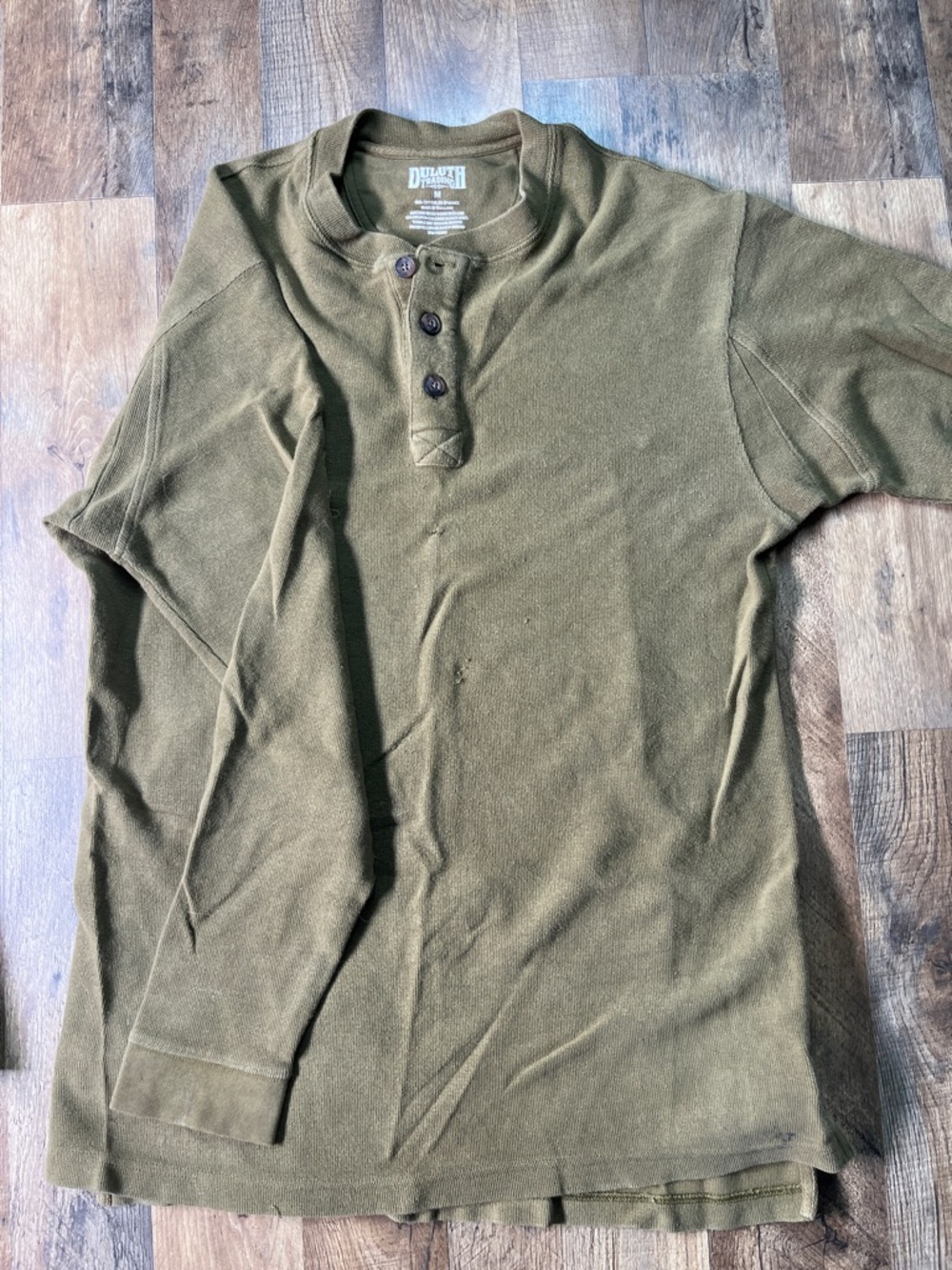 Duluth Trading Co Olive Green Henley Long-Sleeve Thermal Shirt